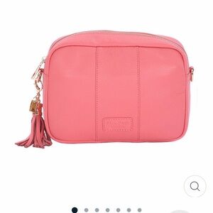 Brand new, tags attached Coral Pink Pom Pom London Leather City Crossbody Bag
